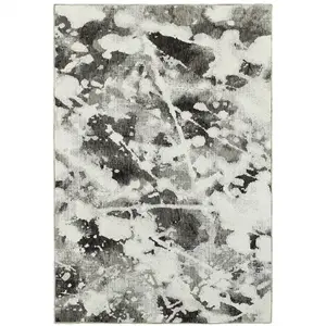 212 MAIN 6x9 ft. Rectangle Stain-Proof Stain-Resistant Abstract Print Power-Loom Area Rug, Charcoal & White, Contemporary, Indoor Household Textile, Stain Resistant Rug