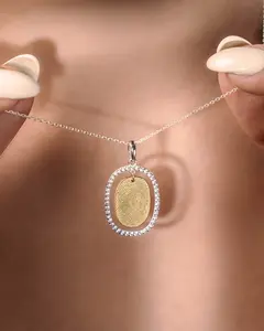 Stato Doro Custom Oval Fingerprint Necklace with CZ Stones