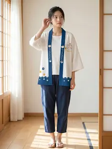 Japanese Anime Shiba Inu Kimono Open Front Coat, Women's Loose Cartoon Print Outerwear, Essential for Daily Wear, Comic Con, Street Style Womenswear