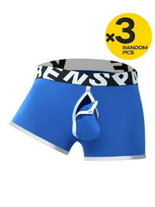 Men's Snug Boxer Shorts 3-Pack Random Jacquard Elastic Dual-Opening Detachable Pouch Breathable Comfort for Home Wear