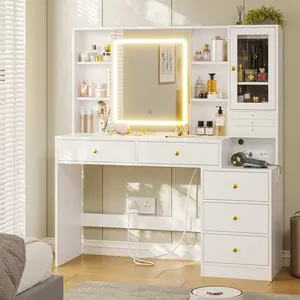 LED Makeup Vanity with Sliding Mirror Jewelry Box White