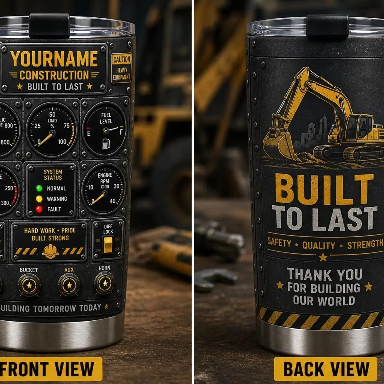 Personalized Construction Tumbler, Custom Builder Gift, Heavy Equipment Cup, Construction Worker Tumbler Name 20oz 30oz