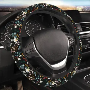 Chic Wildflowers Steering Wheel Cover for Men Women Universal  Accessories 15 Inch Neoprene Auto Interior Decor