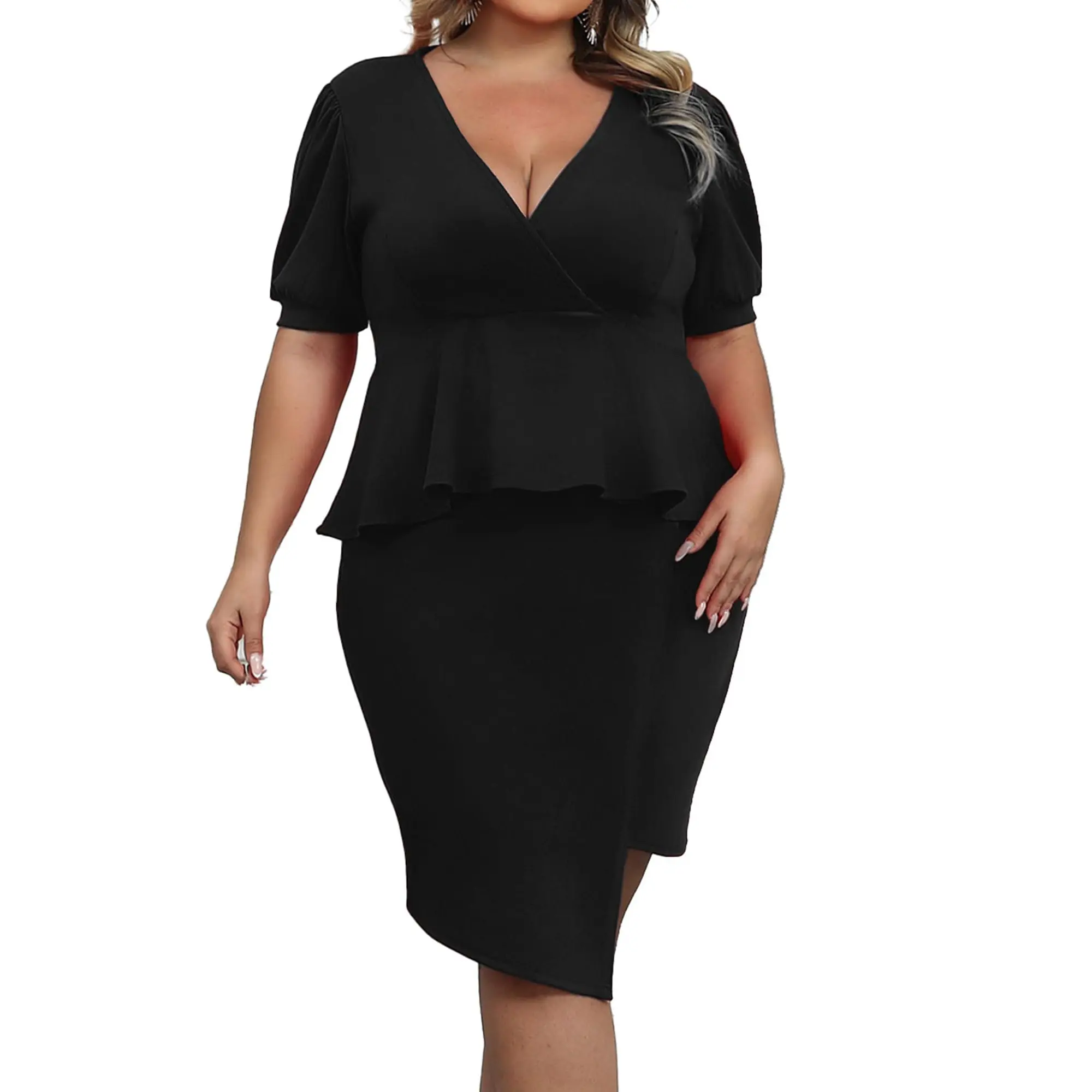 Acelyn Outfits Plus Size 2 Piece Peplum Dress Outfits for Women Sexy Party Cocktail Bodycon Dresses Sets Skirts Suits Sets