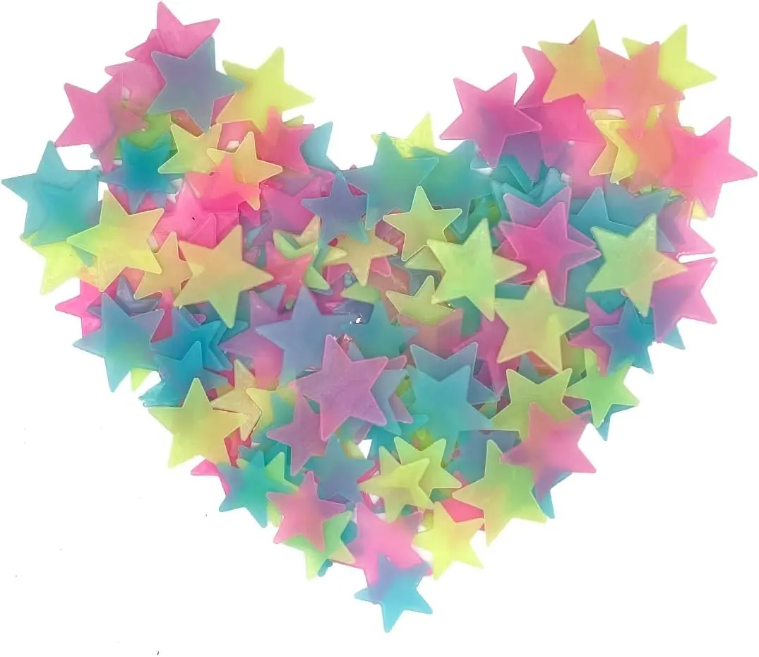 200 Pcs Colorful Glow in The Dark Fluorescent Plastic Wall Stickers Ceiling Decor  Ornaments Decorative
