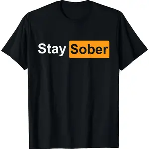 Minimalist Style Casual Cotton Short Sleeve Letter Print "Stay Sober" T-Shirt for Men Black Fabric Menswear