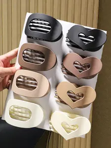 8-piece set of autumn and winter milk tea color basic large women's hair clip on the back of the head, simple hair accessories for daily wear comfortable and safe flat hair clip, Flat Claw Clips, Hair Claws