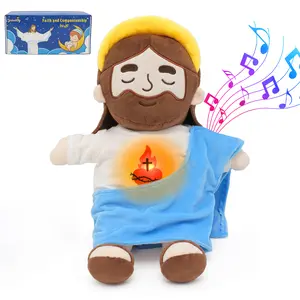Yelakey Breathing Jesus Plush Toys with Light & Sound, Jesus Stuffed Animal Breathing Plushy Doll, Christian Catholic Religious Plushie Chr