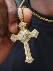 Men's Cross Pendant Necklace, Full Rhinestone Zirconia Wrap Design, Iced Out Cross, Trendy Hip Hop Jewelry for Men, Unique Fashion Accessory, Cross Charm Necklace
