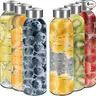 【WINSA】 Glass Water Bottles (4-Pack/6-Pack) - 17oz/25oz (0-500ml) Reusable Thick Durable Transparent Slim Drinkware, Car-Cup Holder Fit, Spill-Proof Stainless Steel Cap, BPA-Free, Dishwasher-Safe, Refrigerator-Ready