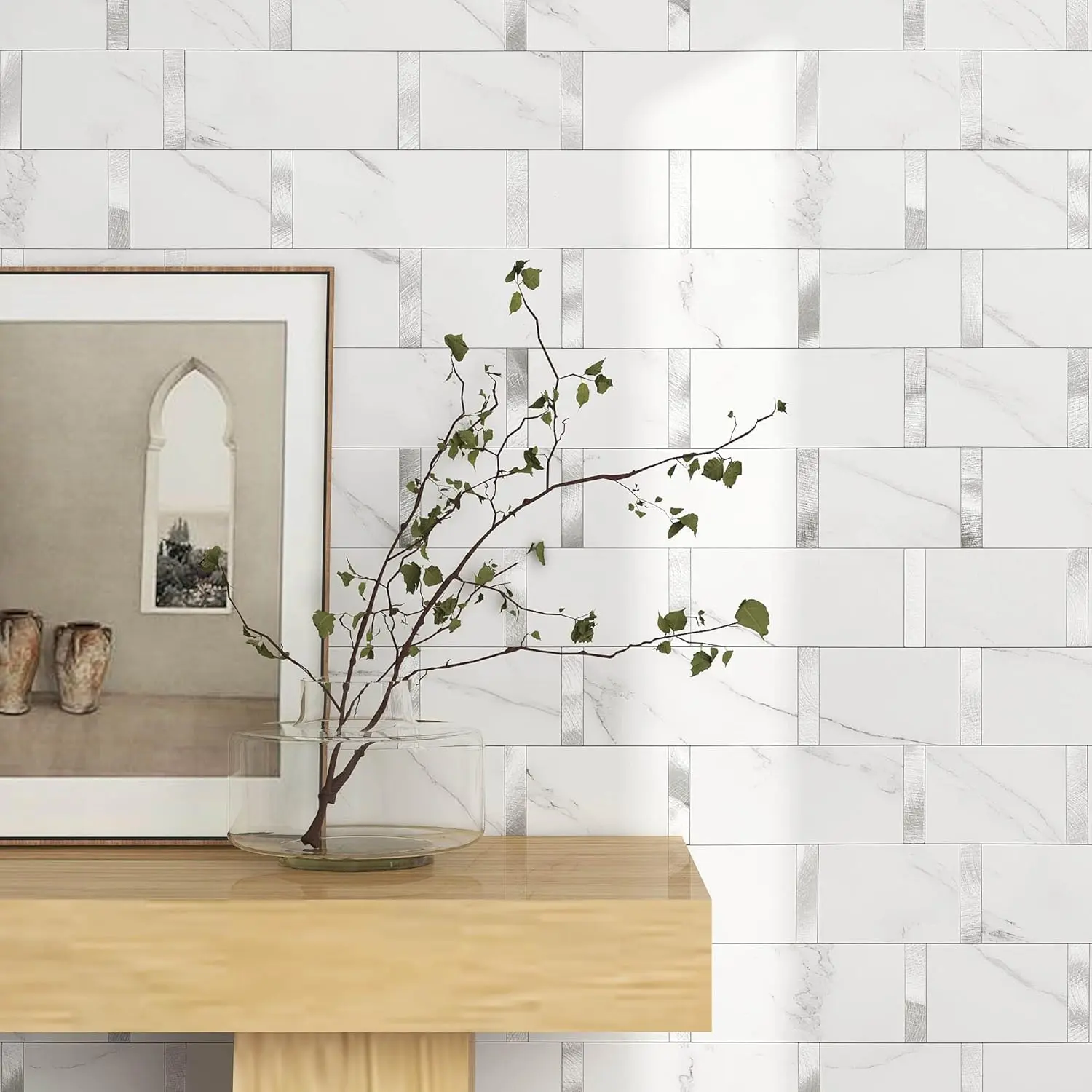 OFIT atte Kitchen Subway Tile Peel and Stick Backsplash Self-Adhesive Bathroo Wall Tiles  3D etal and arble osaic Panels Heat Resistant Fireplace(White  10Tiles)
