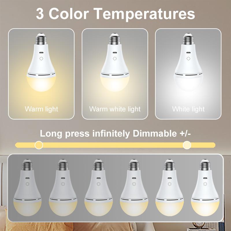 USB Rechargeable LED Light Bulbs E27 9W Dimmable Timer Remote Control 3 Color Temperature Battery Powered Touch Control Emergency Bulb With Hook 2000mAh wireless outlet