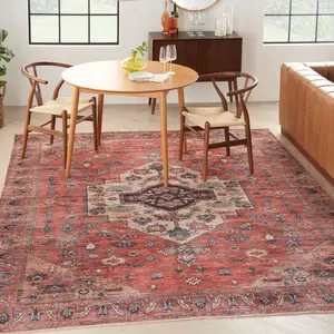 Nourison Brilliance Home Decor Rug, Machine Washable Medallion Vintage Indoor Non-Slip Flatweave Carpet, Home Decor Rugs