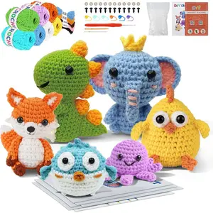Crochet Kit for Beginners Kids: 6pcs Cute Animal Crochet Set Knitting Gift for 8-12 Year Old - Easy to Learn with Step-by-Step Video Tutorials Hook Yarn for Crocheting - DIY Birthday Presents