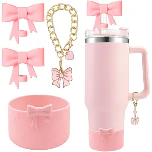 Cup Accessories Set for ,Including 2 count Cute Bow Straw Cover Caps 10mm  Straw Toppers,1Pcs  Boot Sleeve and 1 count Handle Charm for  Tumbler 30&40oz,