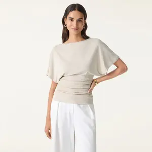 OGL Effortless Boatneck Batwing Sleeve Side Ruched Top - Stylish & Comfortable Women's Fashion baju  kelawar  outfit SpringStatements
