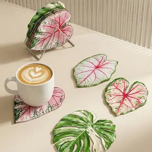 4-Pack Tropical Plant Acrylic Coasters, Heat Resistant, Easy to Clean, Perfect for Kitchen and Dining Table, Stylish and Practical