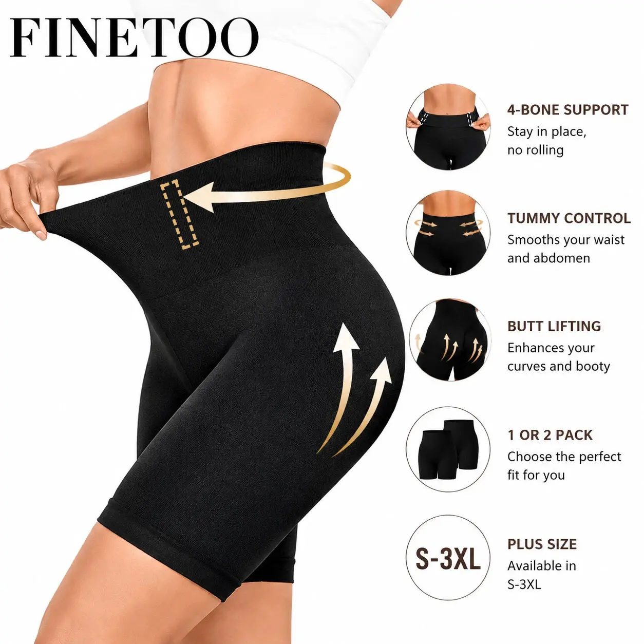 FINETOO Women's Shapewear – Seamless High-Waist Tummy Control Boyshorts, Lifting Design for Booty, Comfort Fit Leg, Invisible for Daily/Wear-to-Work/Sports. Womenswear S-XXXL