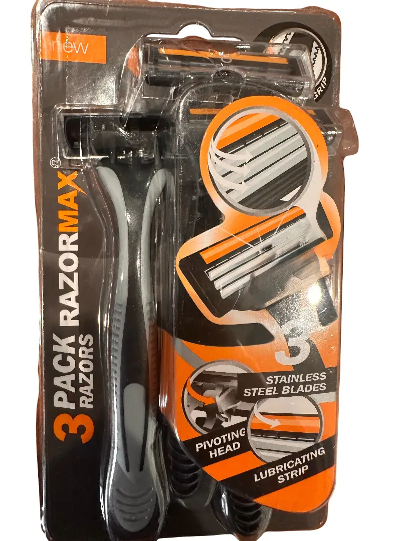 RazorMax 3-Pack Disposable Razors with Triple Stainless Steel Blades, Pivoting Head & Lubricating Strip for Smooth Shaving
