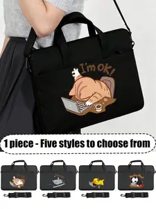 Animal Series Laptop Bag with Shoulder Strap and Cable Organizer, Cute Cat Dog Panda Dj Duck Fitness Hamster Pattern, Portable Crossbody Bag
