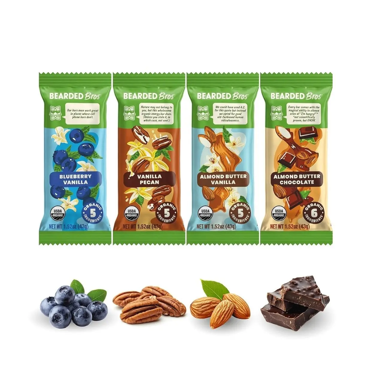 Bearded Brothers Organic Vegan Energy Bars - Gluten & Soy Free, Paleo, Whole 30 | Non GMO, Low Glycemic, High Protein, Fiber (12 Count (Pack of 1), Variety Case)