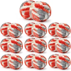 10 Pack  Chunky Chenille Yarn for Crocheting,  Chunky Blanket Yarn for Hand Knitting, 240yds/70.5oz Super Bulky Variegated  Blanket Yarn(White-Grey-Orange)
