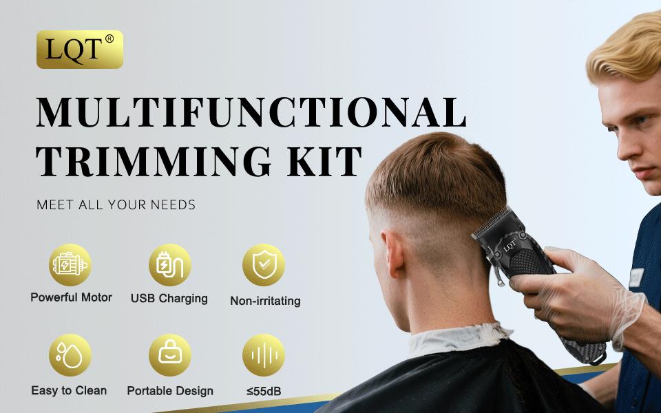 LQT 3PCS Men's Daily Multifunctional Grooming Barber Kit - Cordless Carbon Fiber Electric Hair Clipper, Lightweight Smooth Beard Trimmer, Quiet Motor Facial Foil Razor, USB-Rechargeable, Adjustable Blade, Long-Lasting Battery (Ideal for Home Use)