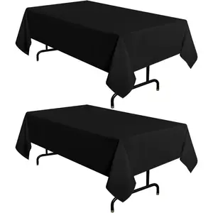 2 Pack Black Tablecloth 60 x 102 Inch Rectangle 6 Feet Table Cloth - Stain and Wrinkle Resistant Washable Polyester Table Cover for Dining Tables Buffet Parties and Camping