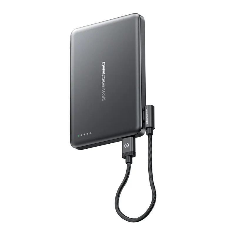 MOVESPEED 5000mAh Magnetic Power Bank - 15W Wireless Charging Portable Charger with Detachable Built-in USB-C Cable, Slim Lightweight Battery Pack for iPhone 17/16/15/14/13 Series, Smartphone Compatible