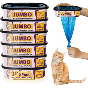 Jumbo Cat Litter Refill Bags (6 Pack) | Compatible with Litter Genie Refill Bags Standard, Plus, and XL Pails | Up to 2 Year Supply | 7-Layer Odor Blocking, Tear-Resistant | 180 Feet Total