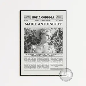 OPALS Marie Antoinette, Sofia Coppola, Retro Newspaper Movie Poster, Black White Wall Art, Vintage Retro Art Print