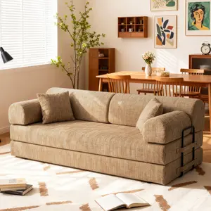 79" 4-in-1 compressed sofa, foldable sofa bed, compressed bone-free sofa with backrest cushion—comfortable, modular design that can be customized to suit your needs; suitable for bedrooms, living rooms, lounges, and studies. — Ochre color