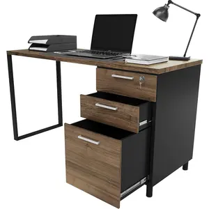 Home Office Desk - 47Inch Cass Walnut/Black Home Office Desk with Drawers - Modern Computer Desk with Storage, Detachable & Lockable Computer Cabinet - Wooden Office, Study, and Writing Table