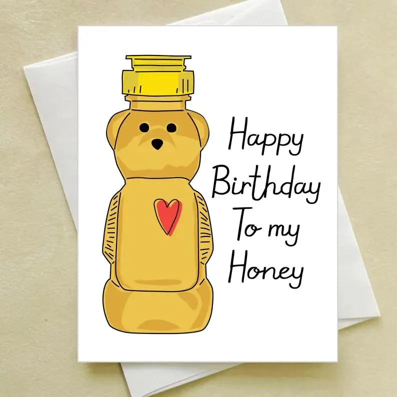 Happy Birthday To My Honey Bear Greeting Card, Cute Romantic Birthday Card for Husband Wife Boyfriend Girlfriend, Sweet Love Card with Envelope