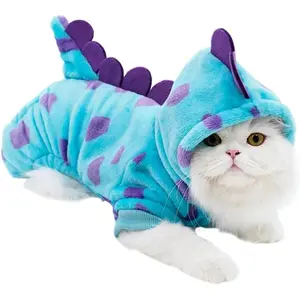 Dinosaur Dog Clothes for Small Dogs in Girl Boy Styles,Fleece Winter Puppy Hoodies with Leash Ring,Cold Weather Coat for Cat,Funny Dog Dinosaur Costume for Christmas Halloween. (Blue, Large) dog  pajamas funny pet