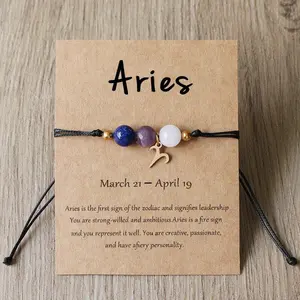Aries Zodiac Hand-Woven Crystal Bead Bracelet for March 21 - April 19 Symbolizing Courage & Enthusiasm Unique Design for Aries Birth Sign
