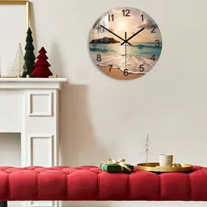 Acrylic Wall Clock with Beach Sunset Design, Silent Clock for Living Room, Nautical Theme Decor, Great Holiday Gift, Battery Operated