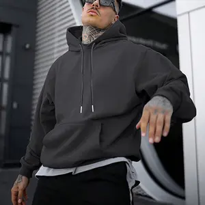 Men's Dark Gray Hoodie Oversized Trendy Cool Style Hooded Drawstring Kangaroo Pocket Design Casual Street Commuter Fashion Versatile Niche Top Sweatshirts quarter zips quarter zip quarter zip men tiktok shop quarter zip outfits quarter zip movement