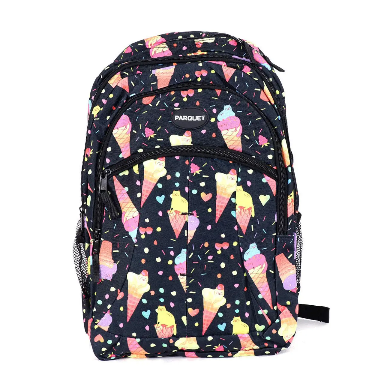 Black Ice Cream Pattern Novelty Multi Compartment School Backpack for Students, Backpack For School, School Backpacks