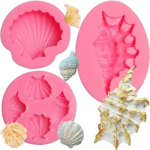 Seashell Fondant Mold , 3 Packs Large Conch  Baking Molds for Sea Theme Cake Decoration, Cupcake Toppers, Candy Polymer Clay