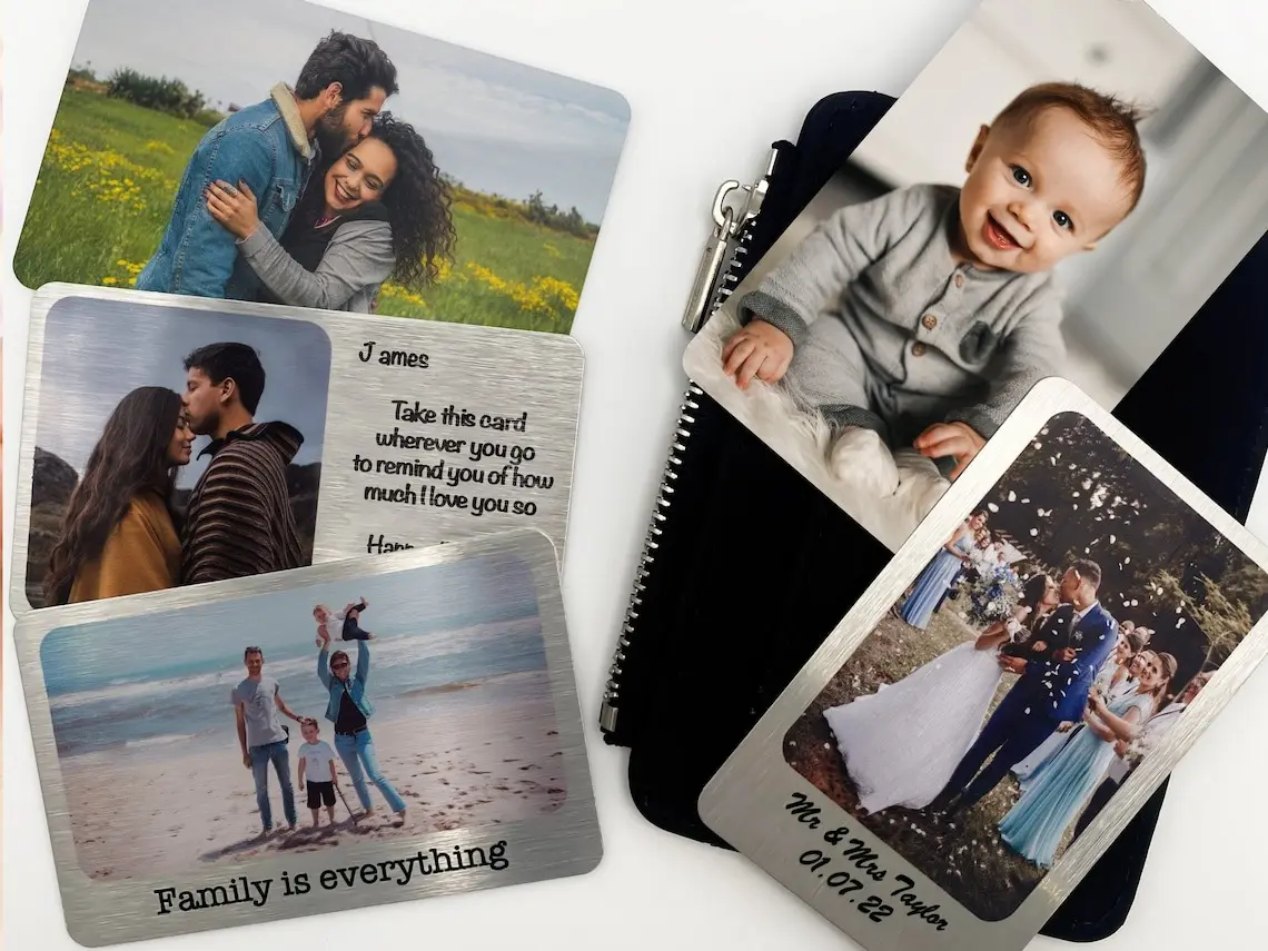 Classic Metal Wallet Card - Custom Black Aluminum Credit Card Insert Wallet, 3.4x2.14in, 0.45mm HD Glossy Coating, 2-side Custom Art, Personal Photo/Quote, Scratch-Proof Elegant Sentimental Gift for Boyfriend, Long Distance Deployment, Anniversaries