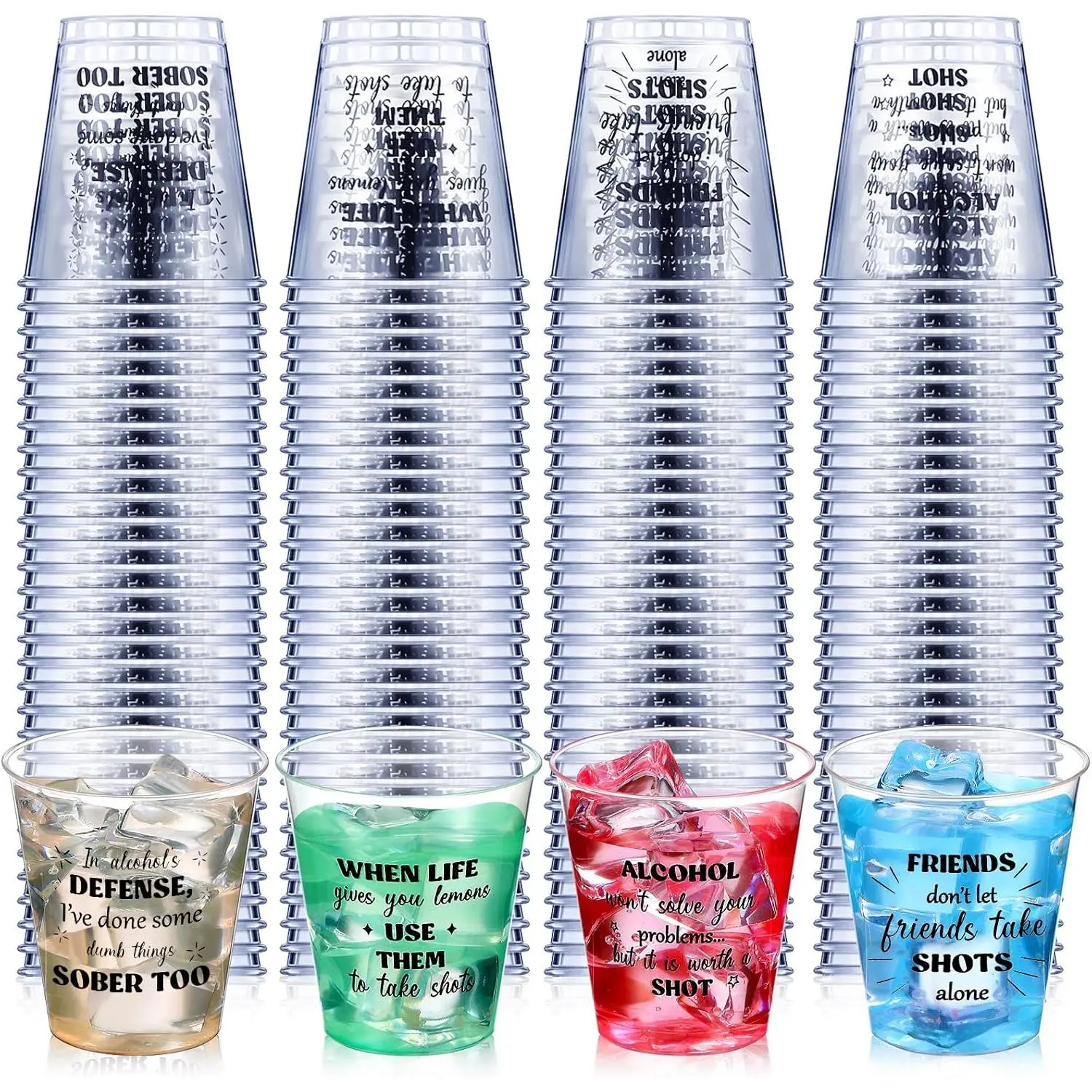 100 Pcs Clear Plastic Shot Glasses 2 oz Mini Disposable Cups Funny Shot Glasses for Adult Friends Party Birthday Party Drinking Serving