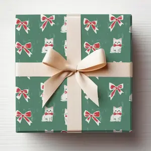 Cat Wrapping Paper Roll Christmas Cat Wrapping Paper, Cute Kitten Gift Wrapping Roll Green Cats Wrapping Paper