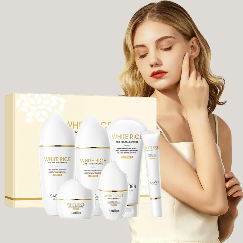 White Rice Niacinamide Brightening Set 6 Pieces Skin Care Family Set Brightening + Moisturizing + Antioxidant Niacinamide + Rice Essence Improve Dull Skin Glow Hydrate Skin Care Kit Moisturizing Hydrating Kit