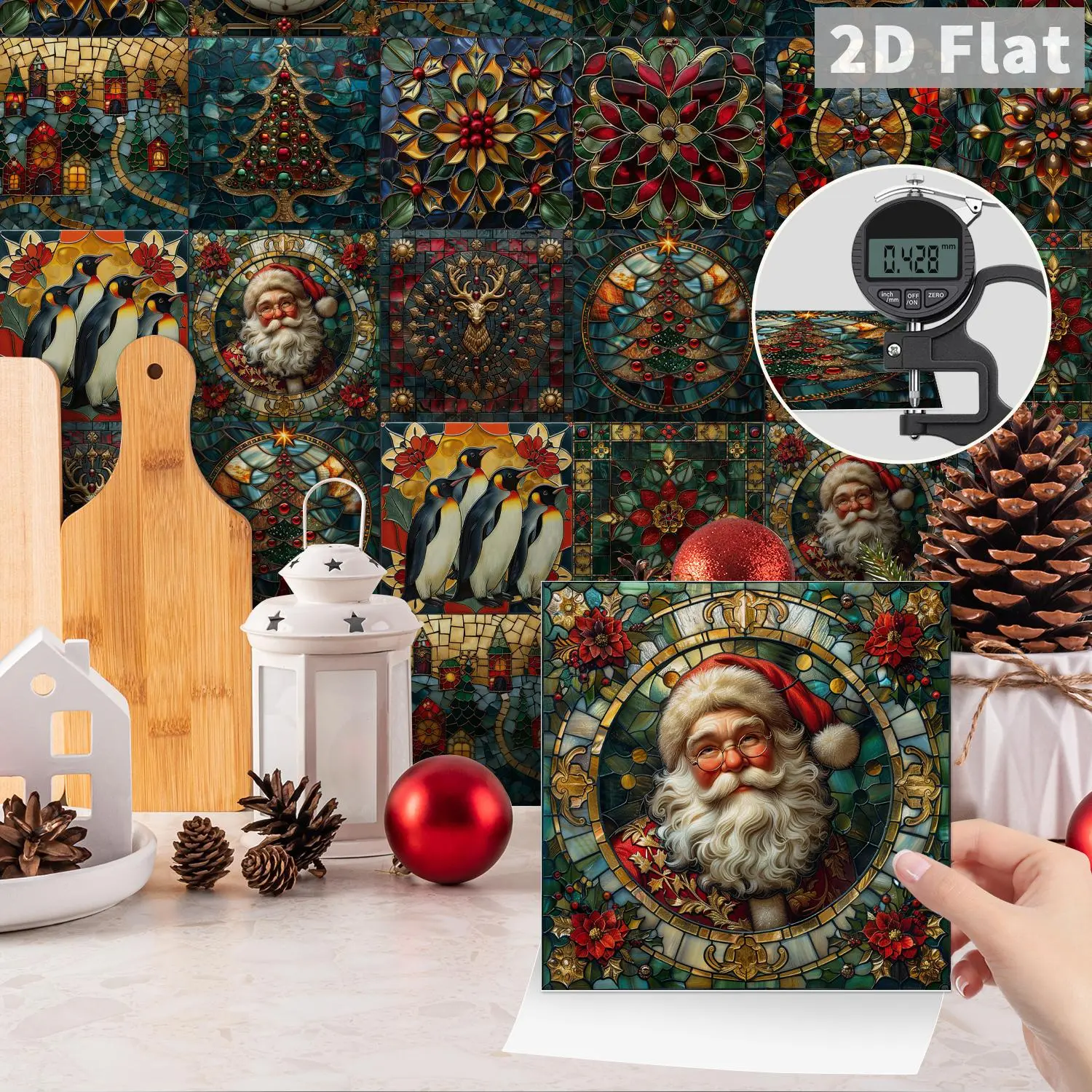 24pcs Vintage Christmas Wall Stickers, Snowman Penguin Design, Self Adhesive Removable Waterproof Oilproof, Kitchen Bathroom Furniture Decor