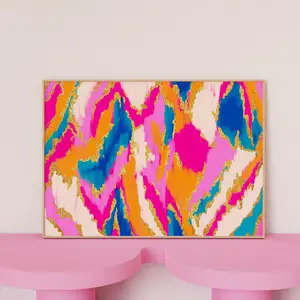 Pink Orange Teal Wall Art Horizontal Abstract Painting Preppy Dorm Room Decor Aesthetic Girly, Poster Prints No Framed, Gifts For Men Woman, Art Prints, Wall Room Decor, Vintage Poster Art, Gifts For Valentine's Day Birthday