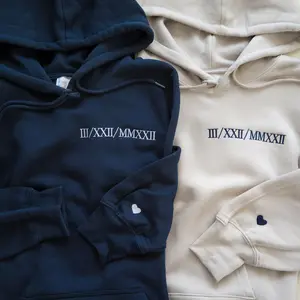 Custom Embroidered Roman Numeral Hoodie Valentine Day Couple Matching Outfit, Personalized Wedding Sweatshirt Date, Couples Matching Shirt, Anniversary Gift for Him/Her