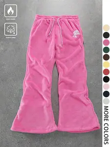 Plush Casual Pants for Outdoor Activities, Drawstring Waist Adjustable Fitted Long Trousers for Spring & Fall, Durable Home Hiking Wear Winter