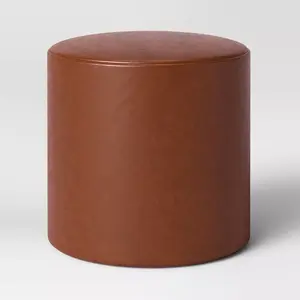 Bodrum Round Upholstered Ottoman Caramel Faux Leather - Project 62