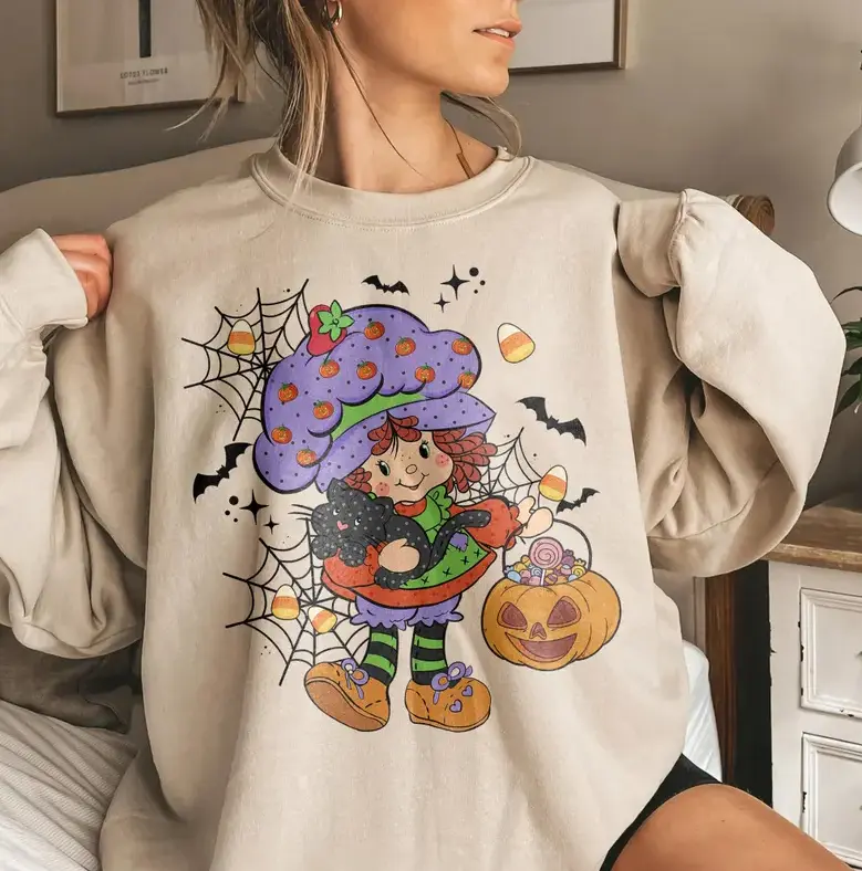Strawberry Shortcake Sweatshirt, Strawberry Shortcake Cartoon Vintage Sweatshirt, Halloween Cartoon Nostalgia Sweatshirt